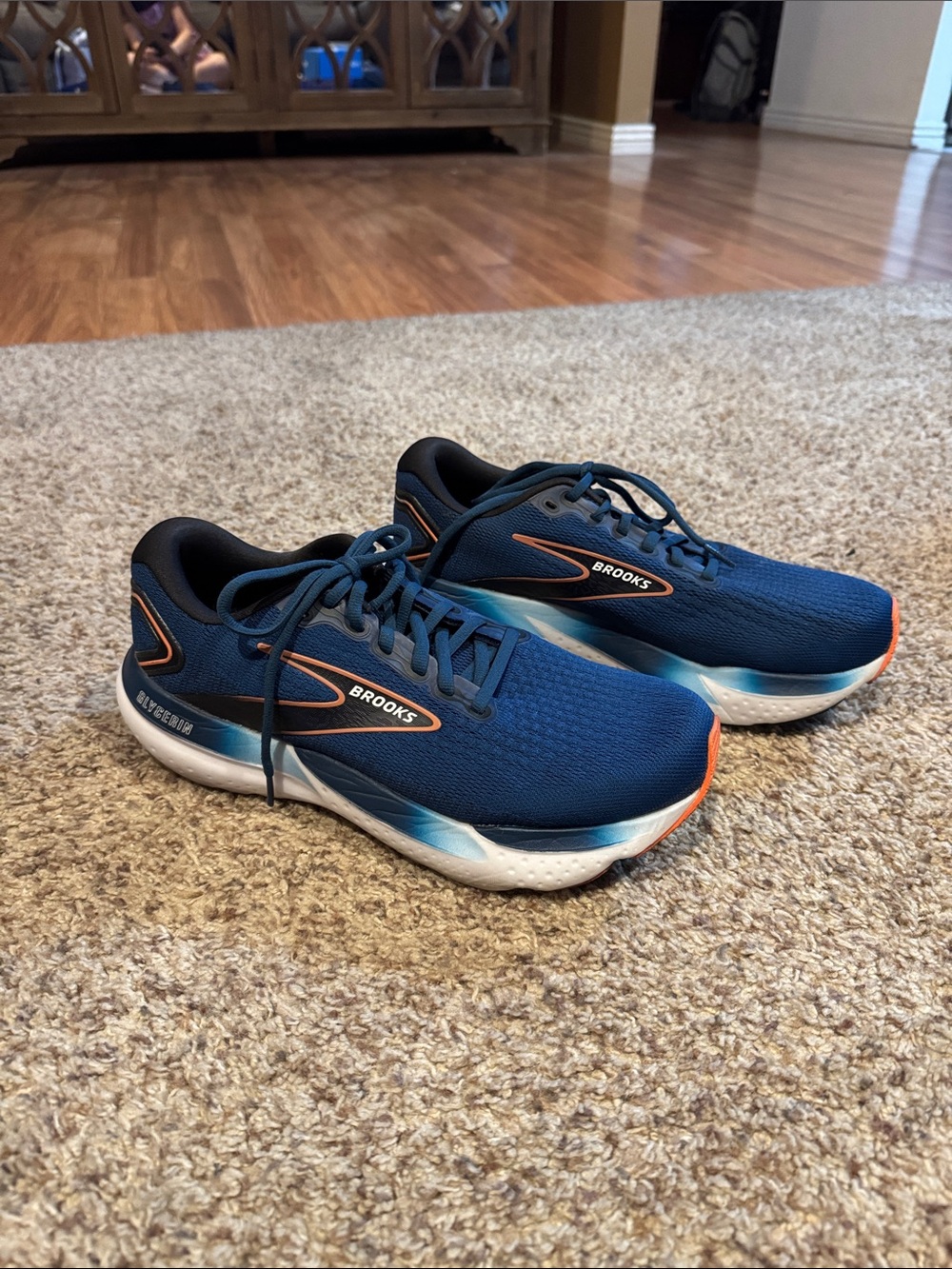 Brooks Men's Glycerin 21 Navy Blue Running Shoes with Orange Accents